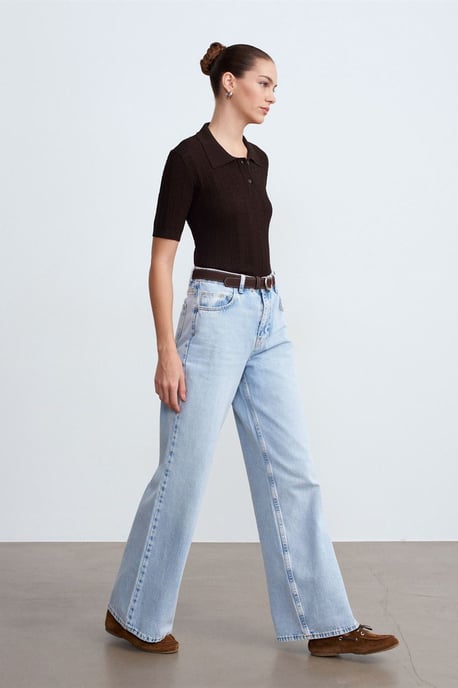 Hoch Taillenweite Bein Baumwoll-Denim-Jeans - Image 4