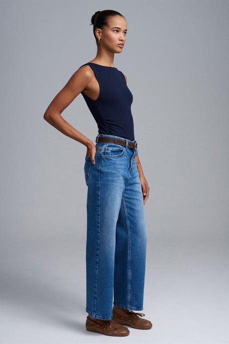 Hochtaillierte weite Denim-Jeans - Image 1
