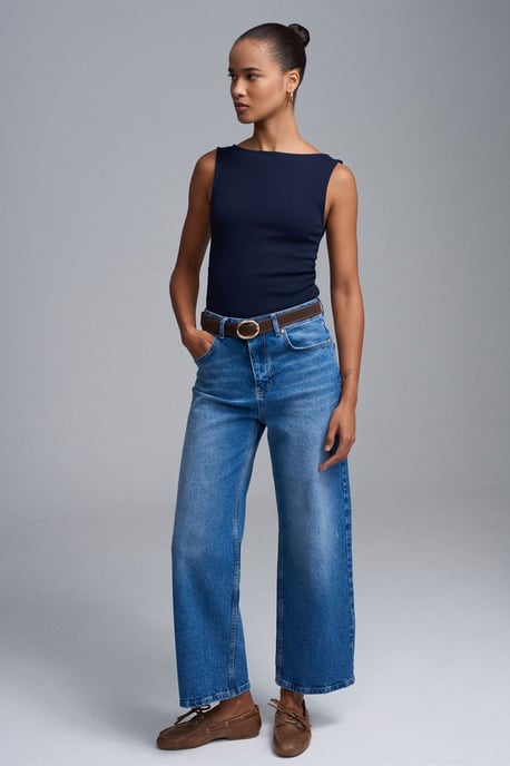Hochtaillierte weite Denim-Jeans - Image 3