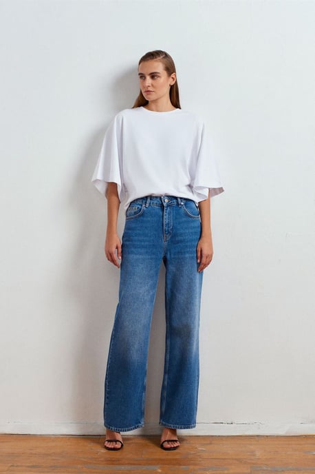 Hochtaillierte weite Denim-Jeans - Image 3