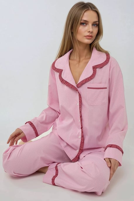 Kariertes Baumwoll-Pyjama-Set mit Hemdkragen - Image 1