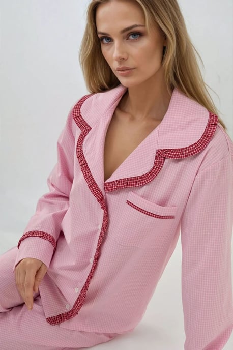 Kariertes Baumwoll-Pyjama-Set mit Hemdkragen - Image 2