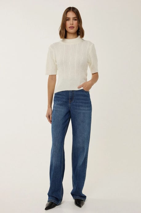 Kurze Ärmel Halb Stehkragen Haarglanz Strickpullover - Image 1