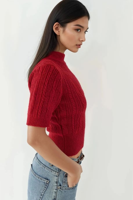 Kurze Ärmel Halb Stehkragen Haarglanz Strickpullover - Image 2