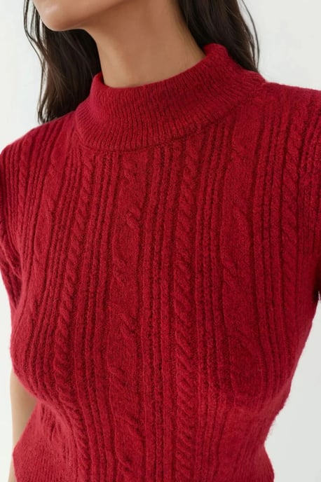 Kurze Ärmel Halb Stehkragen Haarglanz Strickpullover - Image 4