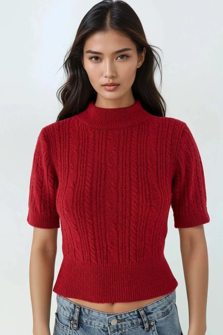 Kurze Ärmel Halb Stehkragen Haarglanz Strickpullover - Image 6