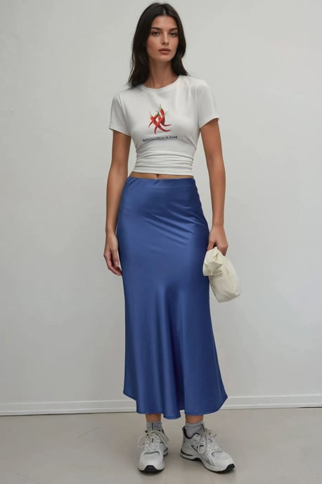 Hochgeschnittener Satin-Midi-Rock - Image 4
