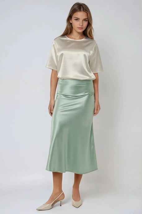 Hochgeschnittener Satin-Midi-Rock - Image 5
