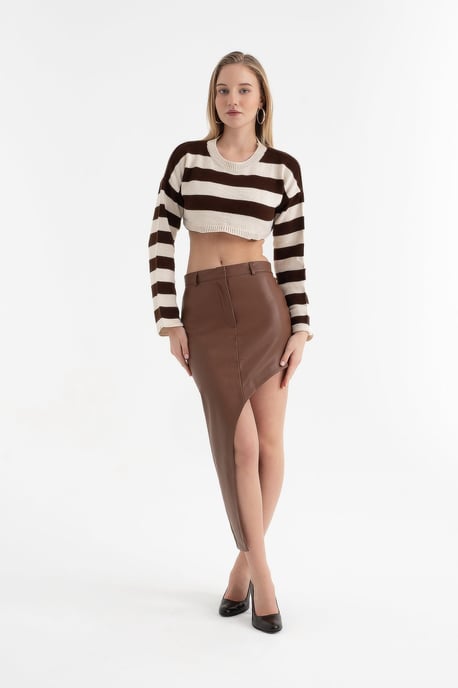 Kunstleder Hohe Taille Schlitz Maxi Rock - Image 4