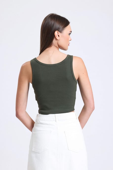 Quadratischer Ausschnitt geripptes, geknöpftes Tanktop - Image 3