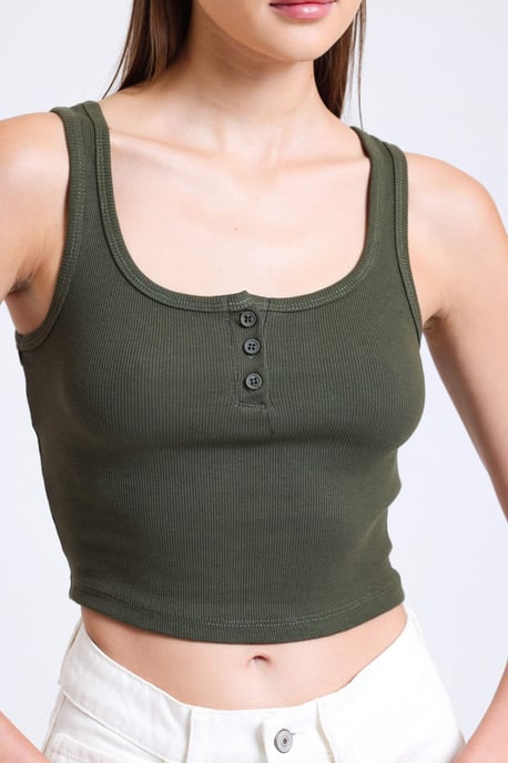 Quadratischer Ausschnitt geripptes, geknöpftes Tanktop - Image 4