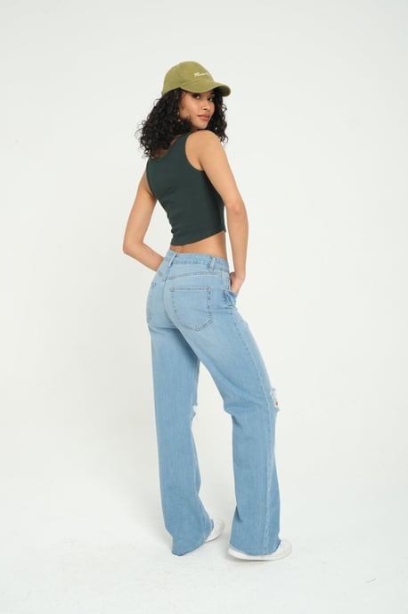 Quadratisches Hals- Ribbed Button-Top - Image 4