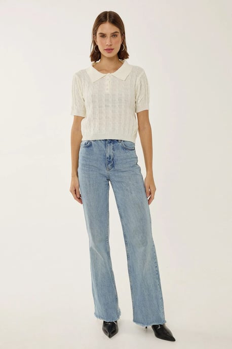 Shirtkragen Strickoberteil mit Haarzopf-Muster - Image 2