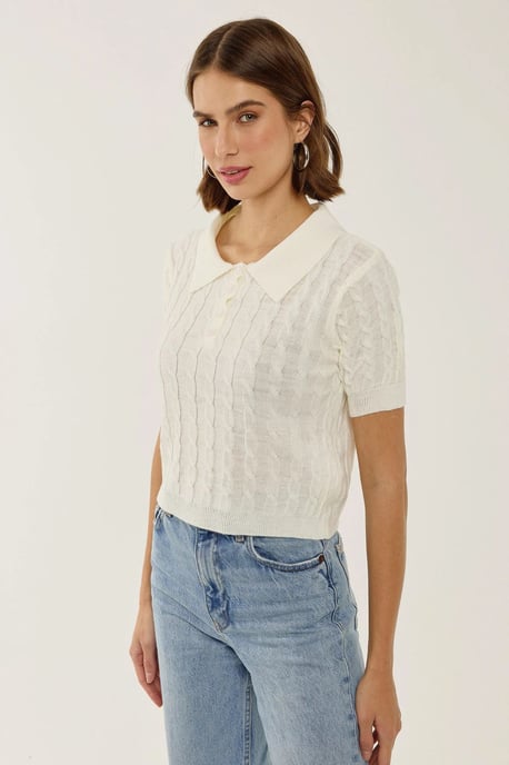 Shirtkragen Strickoberteil mit Haarzopf-Muster - Image 3