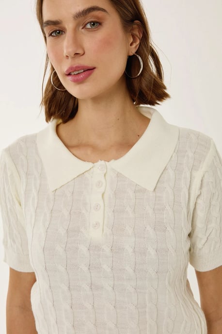 Shirtkragen Strickoberteil mit Haarzopf-Muster - Image 4