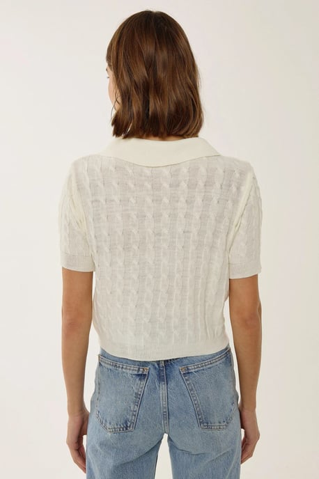 Shirtkragen Strickoberteil mit Haarzopf-Muster - Image 5