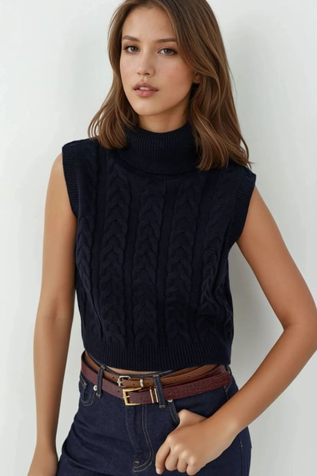 Pullover-Weste mit Rollkragen und Haar-Zopf-Muster - Image 1