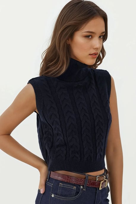 Pullover-Weste mit Rollkragen und Haar-Zopf-Muster - Image 2