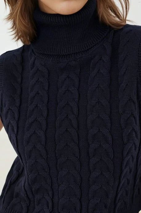 Pullover-Weste mit Rollkragen und Haar-Zopf-Muster - Image 5