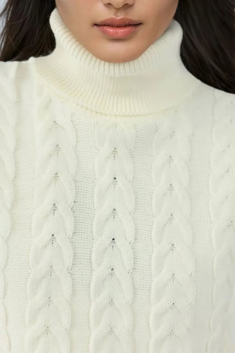 Rollkragen-Strickpullover-Weste mit Haargflecht-Muster - Image 4