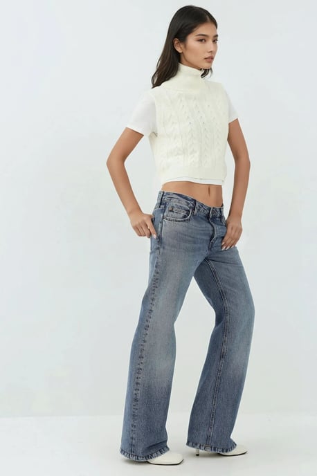 Rollkragen-Strickpullover-Weste mit Haargflecht-Muster - Image 6