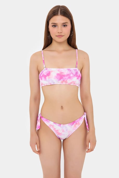 Bandeau-Bikini-Set mit Krawatten an der Seite im Batikdesign - Image 2