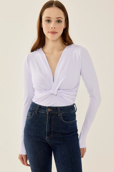 V-Ausschnitt Langarm Slim Fit Bodysuit - Image 1