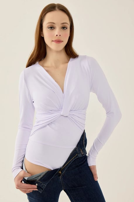 V-Ausschnitt Langarm Slim Fit Bodysuit - Image 2