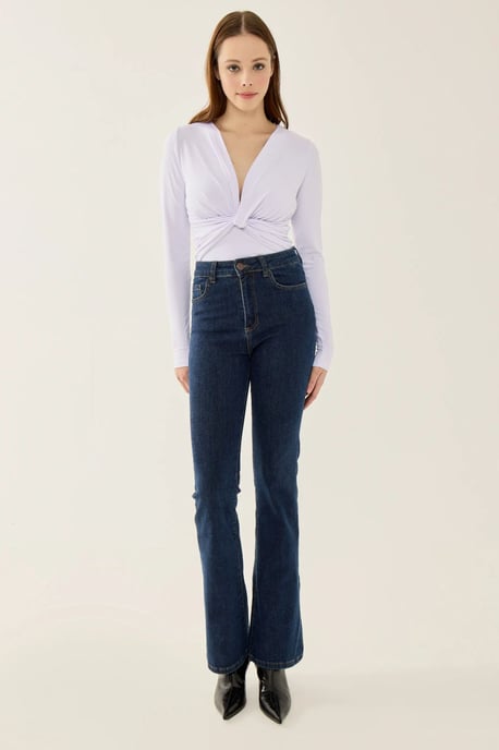 V-Ausschnitt Langarm Slim Fit Bodysuit - Image 3