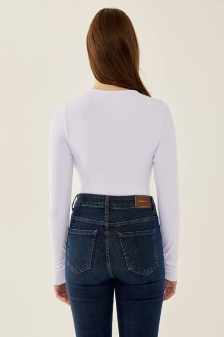 V-Ausschnitt Langarm Slim Fit Bodysuit - Image 4