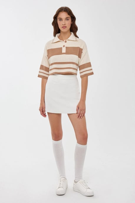 Gestreifter Cropped-Pullover mit Polohemdkragen - Image 2
