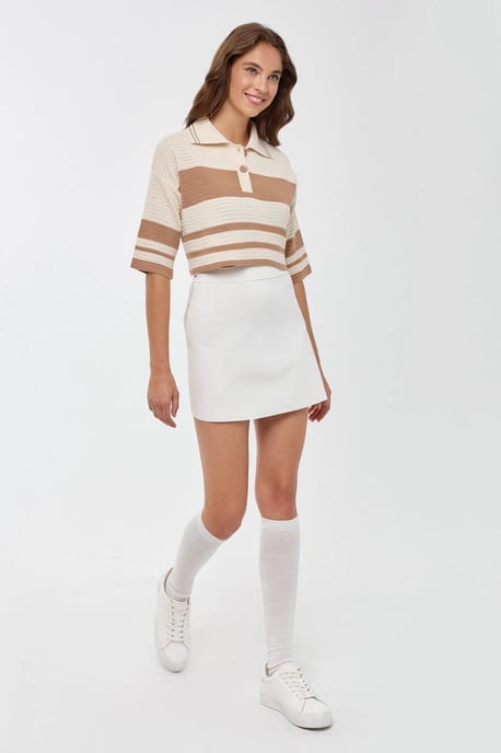 Gestreifter Cropped-Pullover mit Polohemdkragen - Image 3