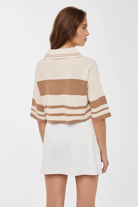 Gestreifter Cropped-Pullover mit Polohemdkragen - Image 5