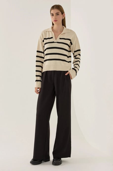 Gestreifter Polokragen-Strickpullover - Image 2