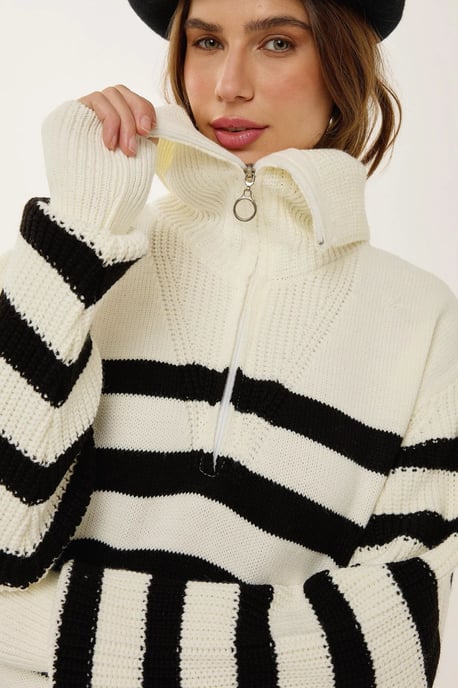 Übergroßer gestreifter Sweatshirt mit Reißverschluss - Image 2