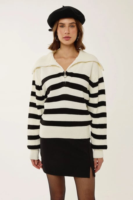 Übergroßer gestreifter Sweatshirt mit Reißverschluss - Image 3