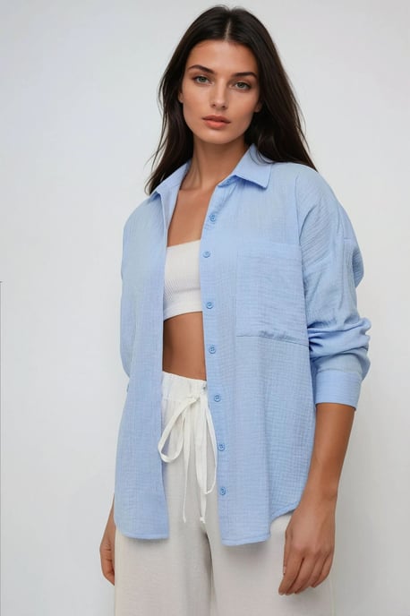 Oversized Baumwollhemd mit Taschendetail - Image 1