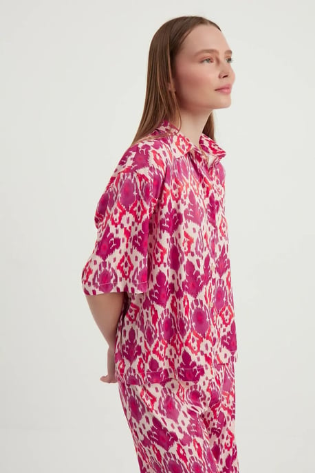 Satin Entspanntes Kurzarm-Boho-Hemd - Image 2