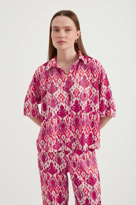 Satin Entspanntes Kurzarm-Boho-Hemd - Image 4