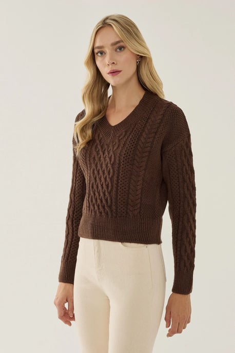 V-Ausschnitt Haarknoten Strickpullover - Image 2