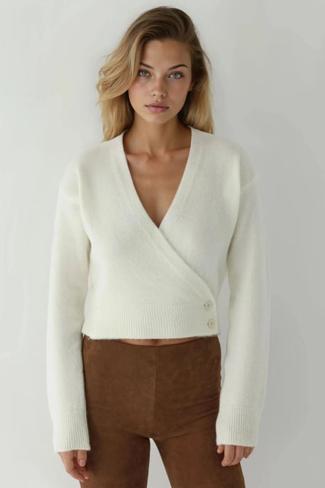 V-Ausschnitt Knöpfe Wickel-Pullover - Image 6
