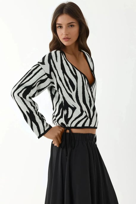Zebramuster V-Ausschnitt Pullover - Image 2