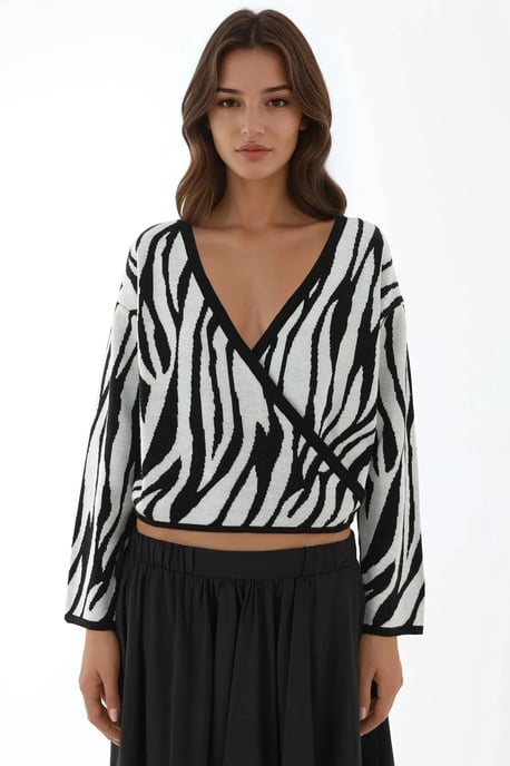 Zebramuster V-Ausschnitt Pullover - Image 5
