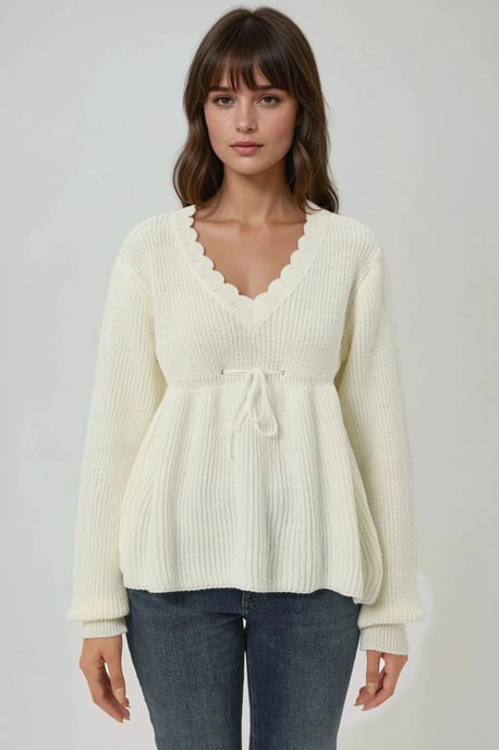 Geschnittener V-Ausschnitt-Pullover mit gebundenem Detail - Image 2
