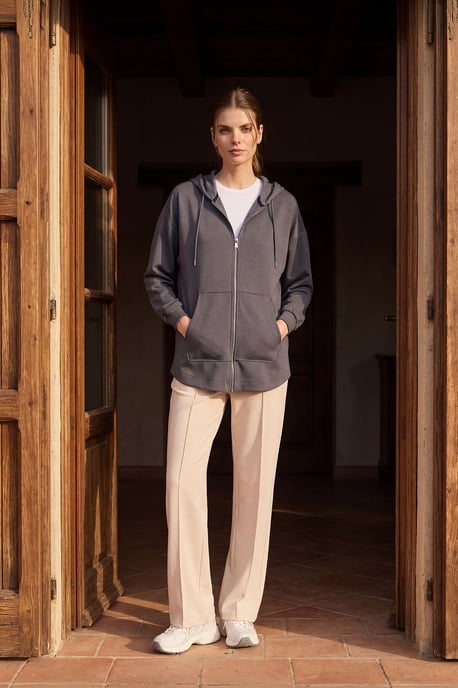Oversized Kapuzenlangarm-Zip-Tunika-Oberteil - Image 1