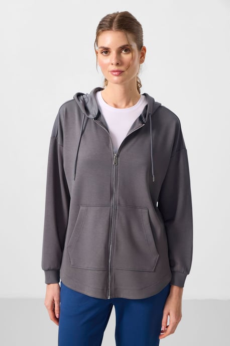 Oversized Kapuzenlangarm-Zip-Tunika-Oberteil - Image 2