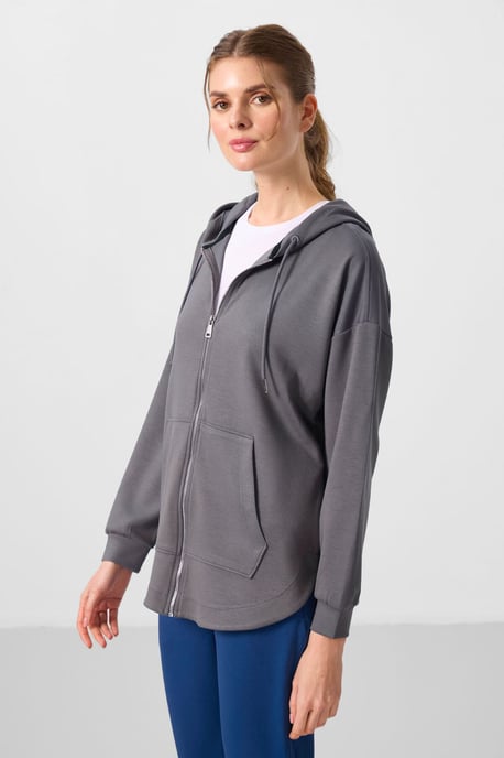 Oversized Kapuzenlangarm-Zip-Tunika-Oberteil - Image 6