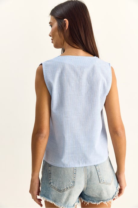Gestreifte V-Ausschnitt-Bluse mit Bindedetail - Image 6