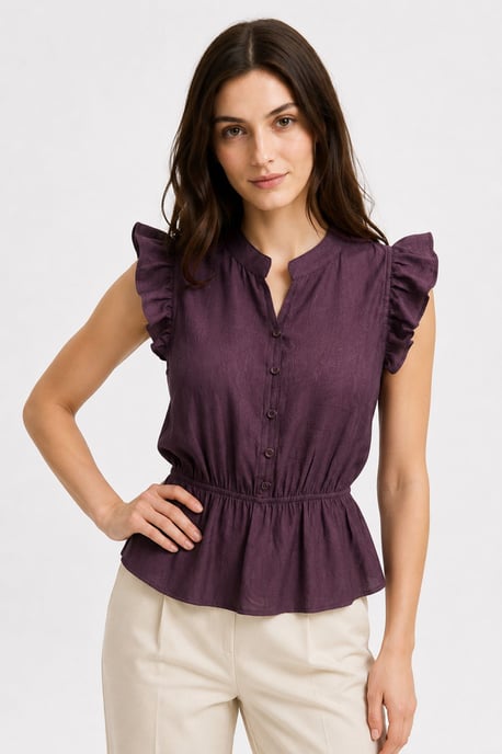 Strukturierte Jacquard-Peplum-Bluse - Image 1
