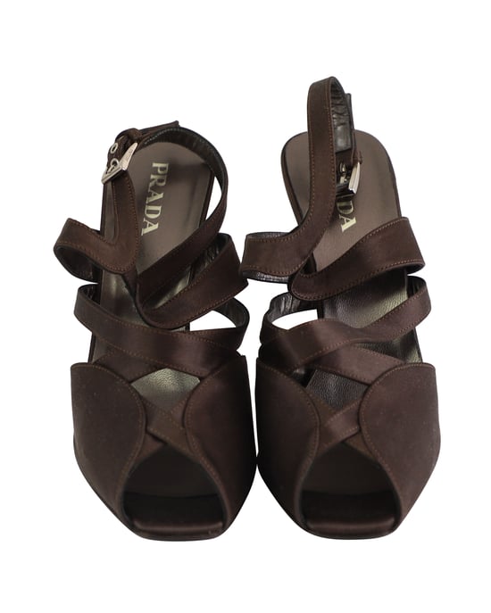 Prada Riemchensandalen mit hohem Absatz aus braunem Satin - Image 2